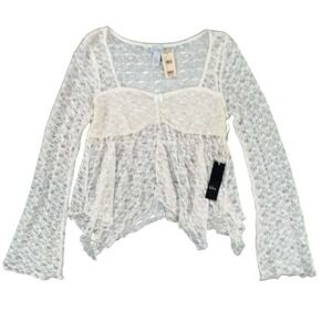 West of Melrose Lace Bell Sleeve Square Neck Peplum‎ Top Size L NWT MSRP $35